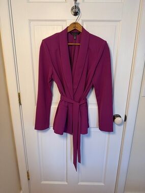 White House Black Market Magenta Pink Shawl Collar Tie-Waist Blazer